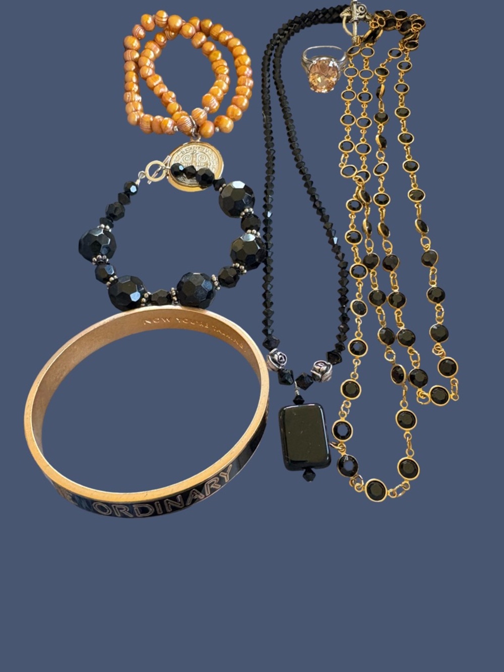 kate spade bangle.  Gold and Black Layered Necklace and Bracelet Set